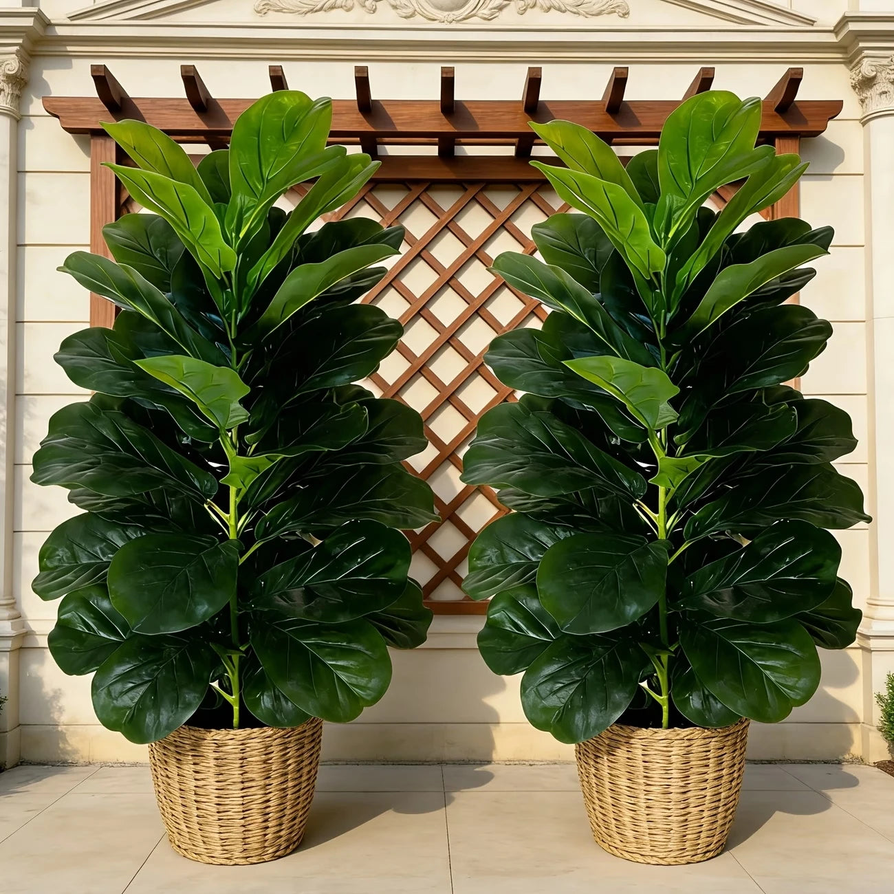 Artificial Fiddle Leaf Fig Tree 2 Pack Geometric Pots