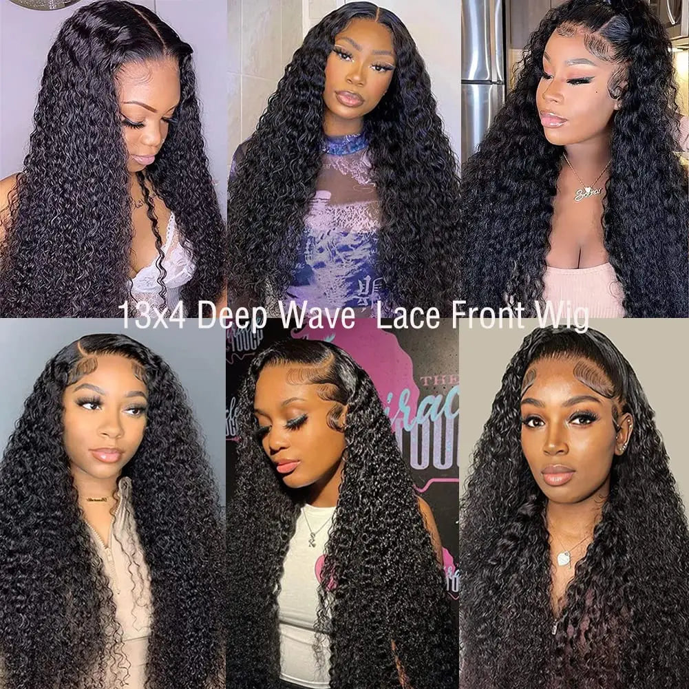 QZOQZOC Kinky Curly Deep Wave Lace Front Wig Remy Hair