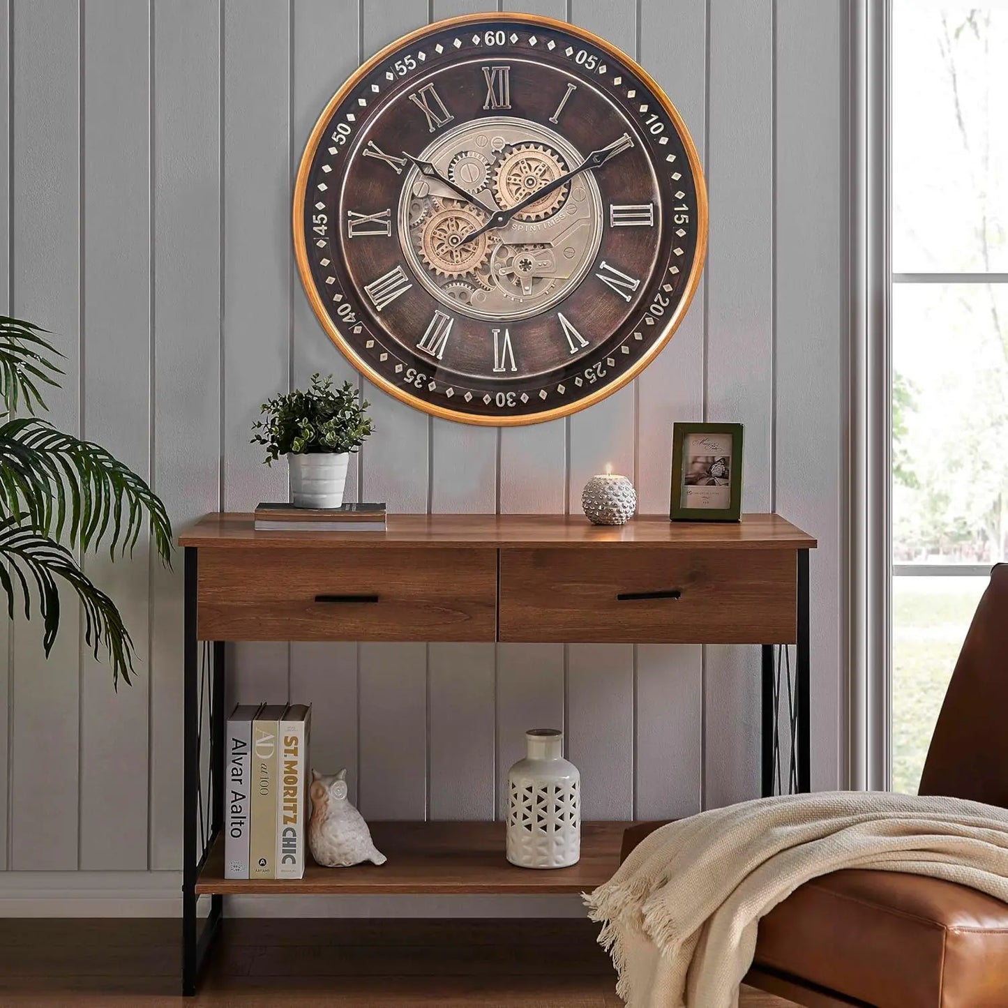 Moving Gear Wall Clock Industrial Steampunk Gear Decor