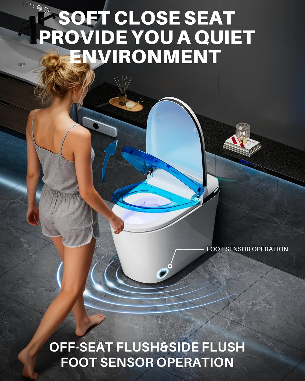 Smart Toilet With Built In Bidet Heated Seat Auto Soft Close Foot Sensor