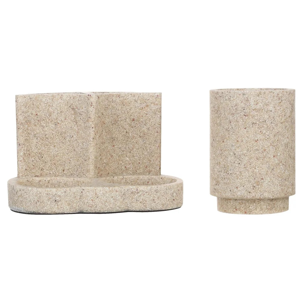 Sandstone 3 Piece Bath Accessory Set Soap Pump Holder