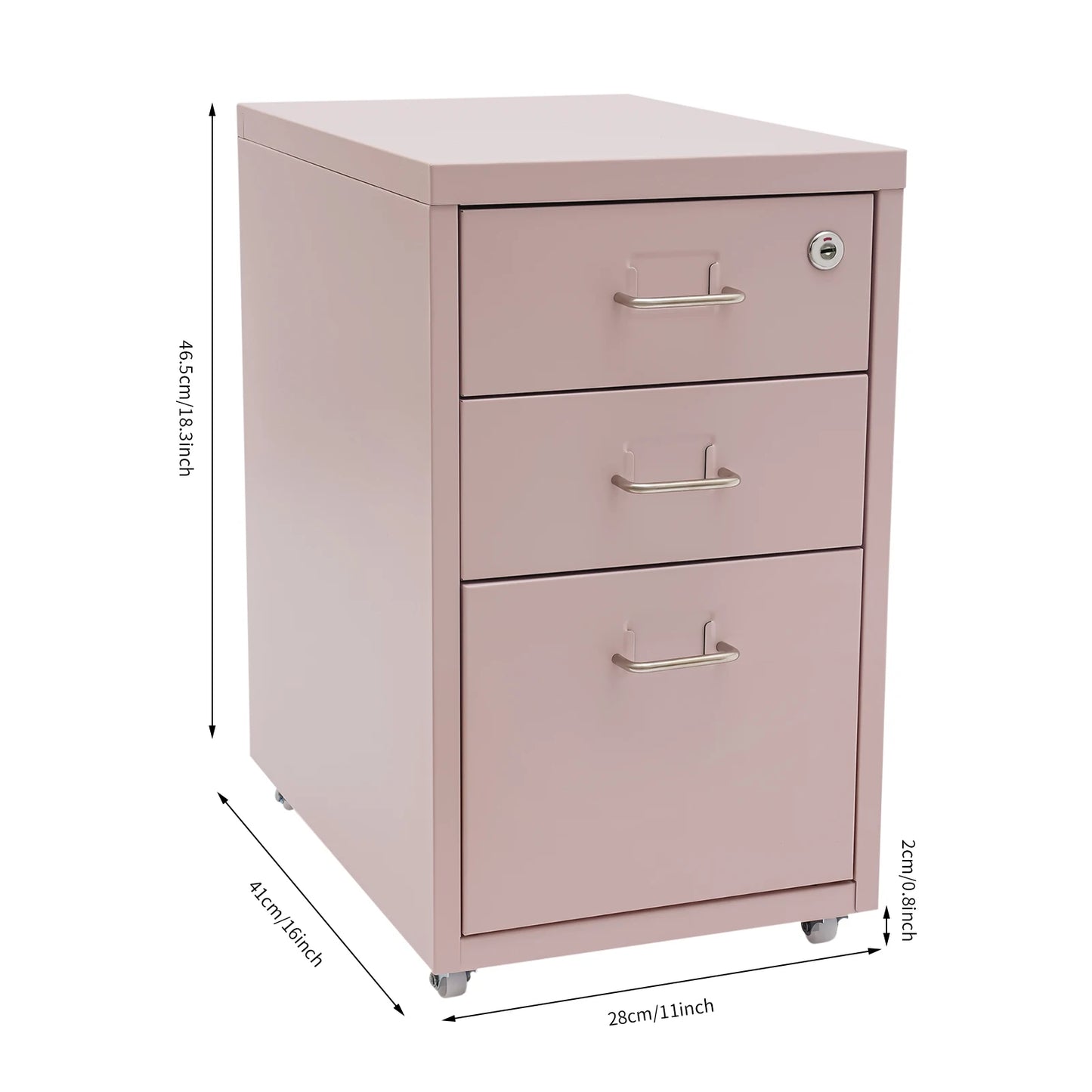 Bymaocar 3-Tier Vertical Cold-Rolled Steel Mobile File Cabinet With Lock