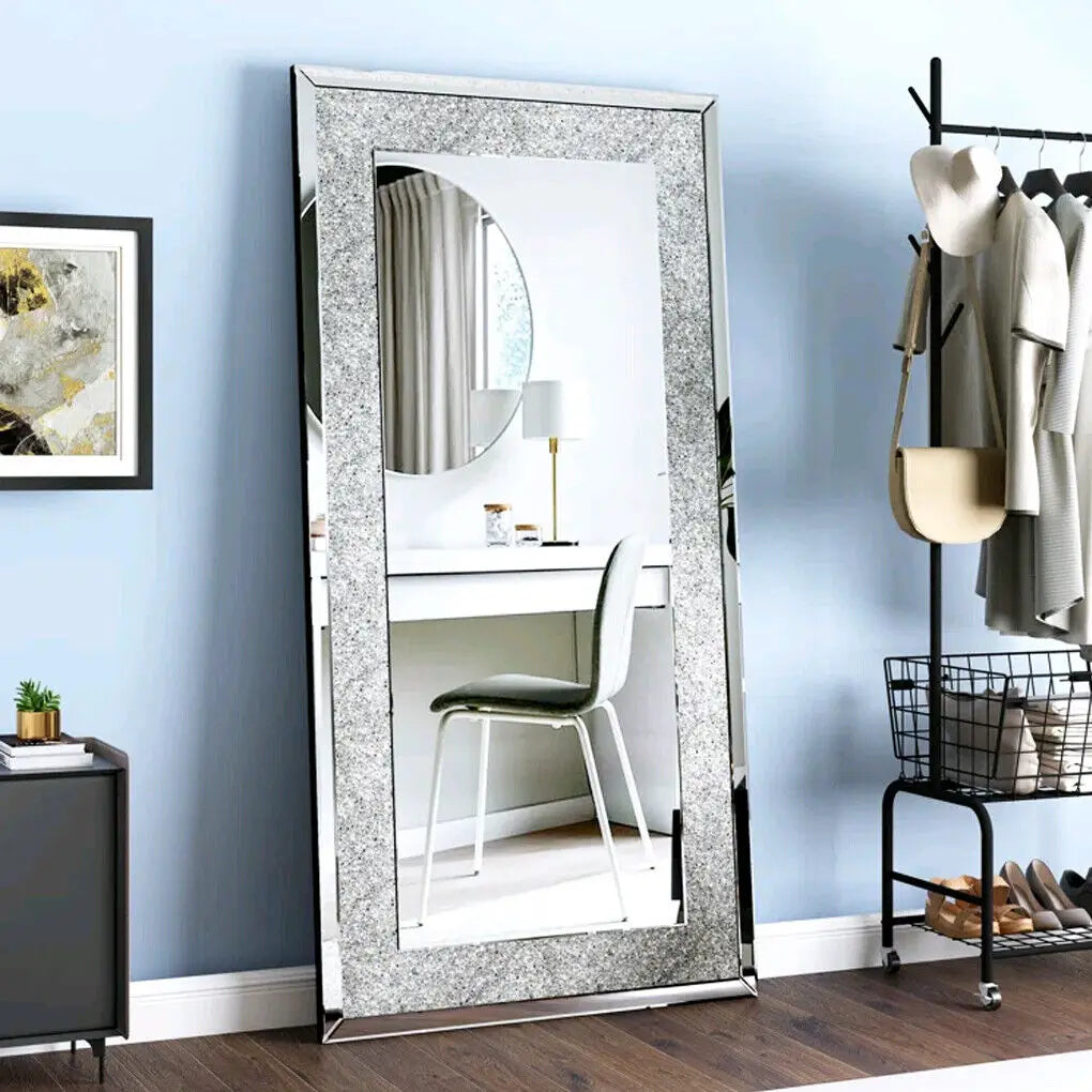LUVODI Crystal Rhinestone Frameless Vanity Mirror Wall Mounted