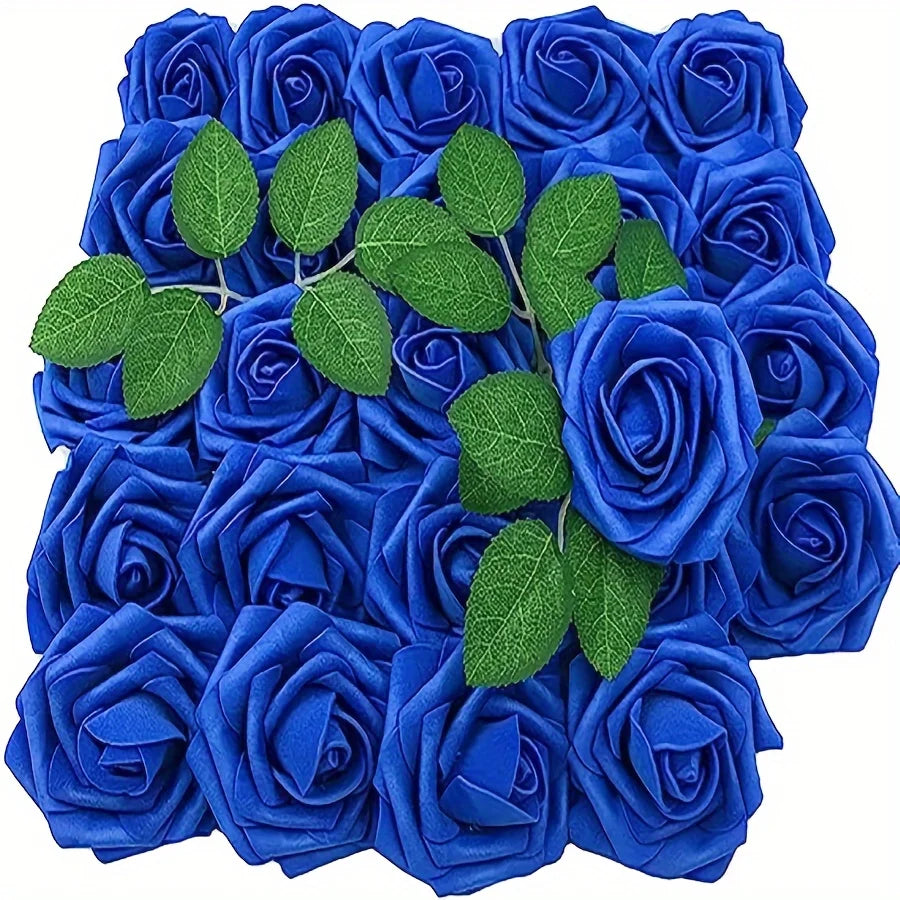 25pcs Artificial Roses With Stems For DIY Wedding Bouquets
