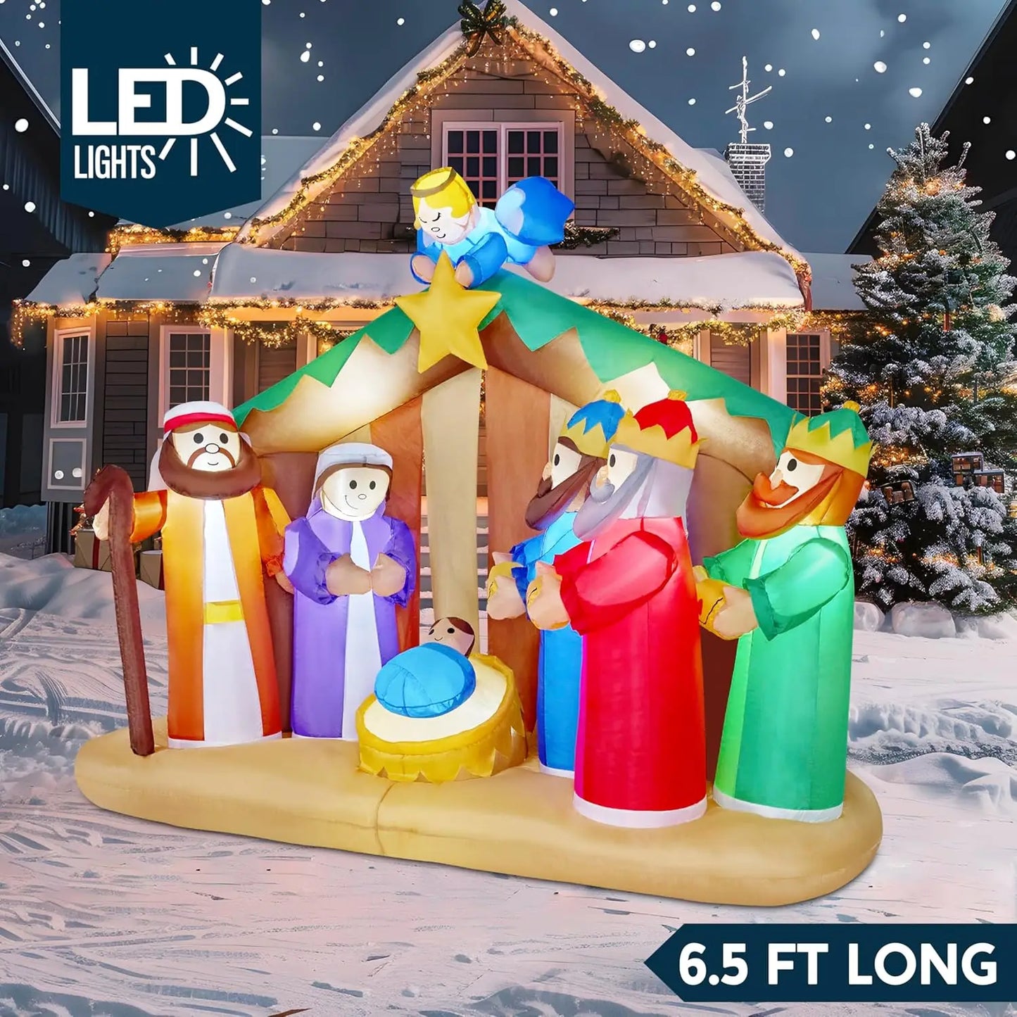 Joyfy Nativity Scene Christmas Inflatable LED Lights for Yard