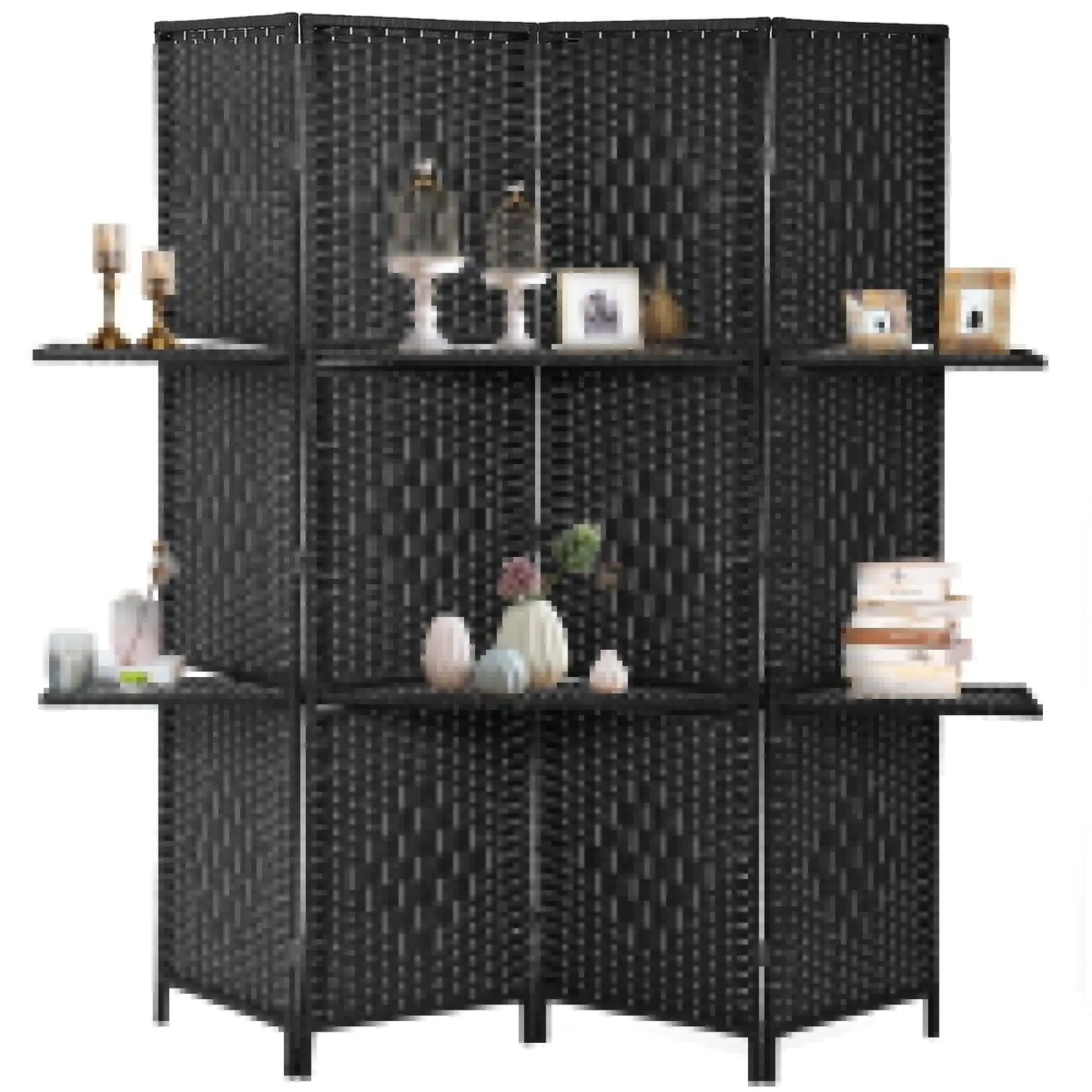 Wooden Room Divider 4 Panels Folding Screen With Shelves