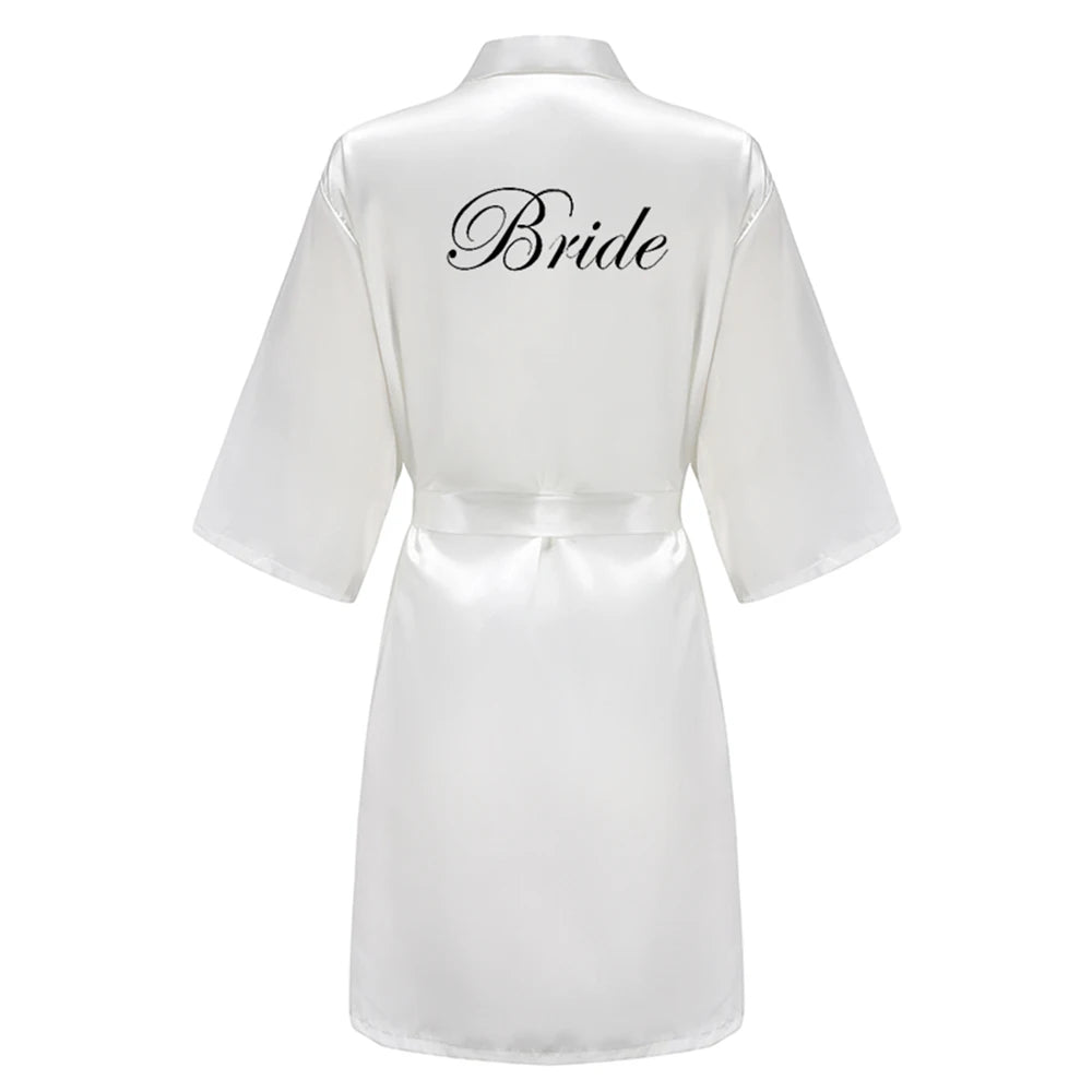 Wedding Party Team Bride Robe With Black Letters Kimono Satin Pajamas Bridesmaid Bathrobe SP003