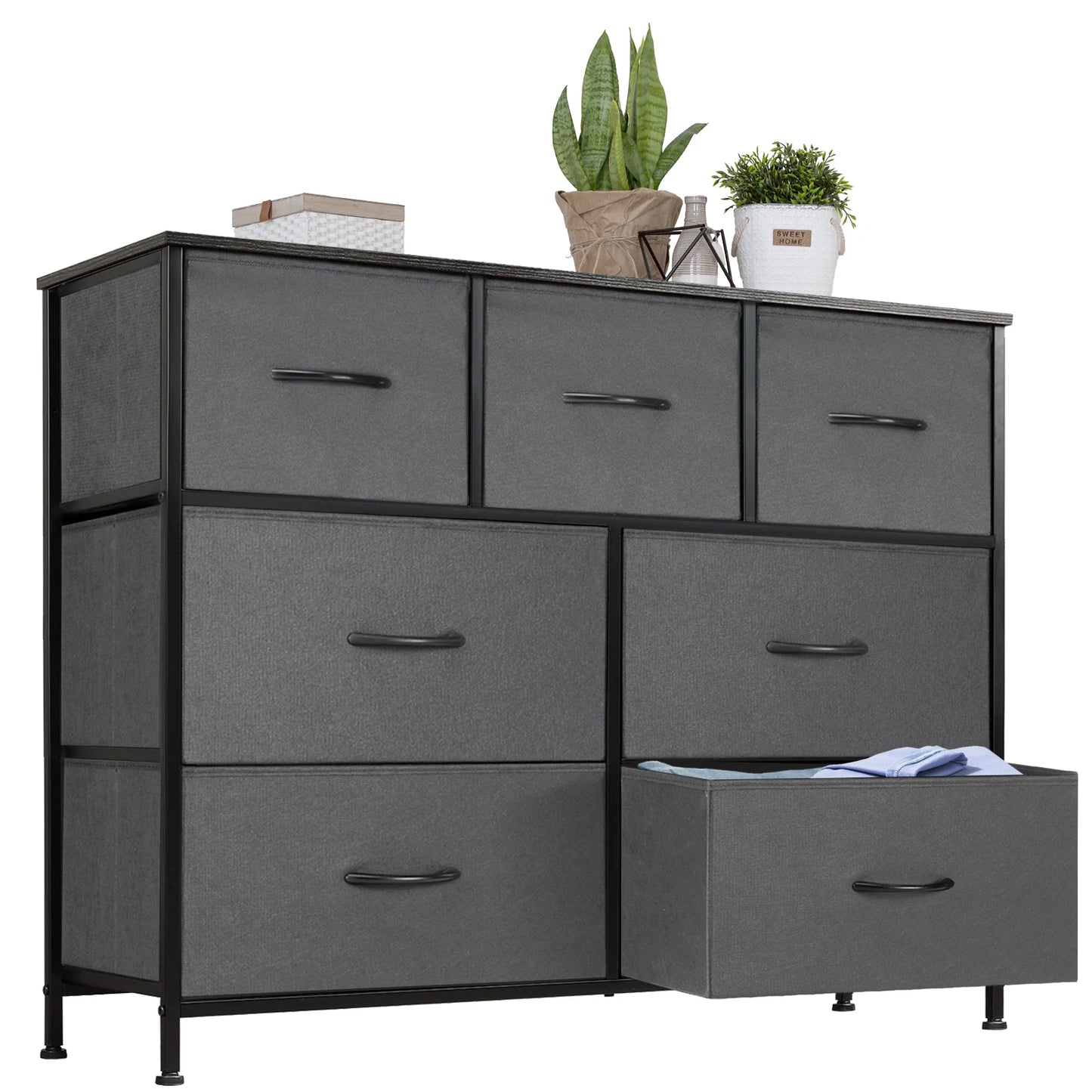 JHK Dresser With 7 Fabric Drawers Organizer Storage Cabinet For Bedroom