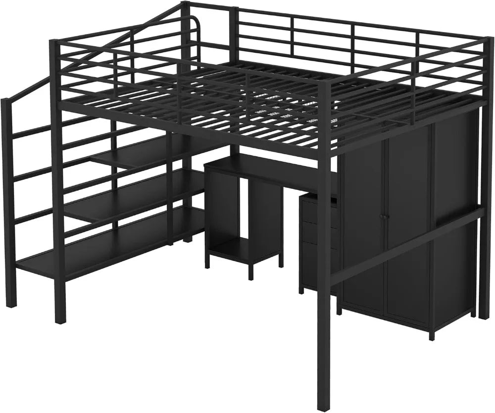 Loft Bed With Desk And Stairs Shelves Wardrobe Unit