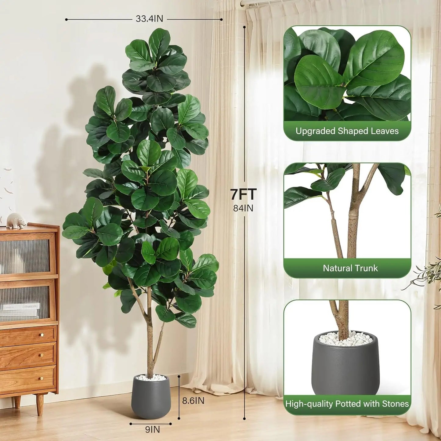 HiMIS Fiddle Leaf Fig Tree Artificial Lyrata Planter Pot