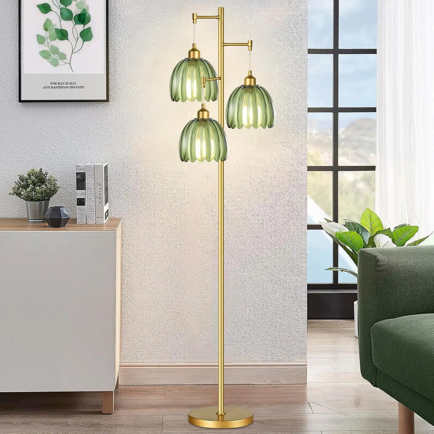 XMSJ Mid Century Modern Floor Lamp With Brass Tree