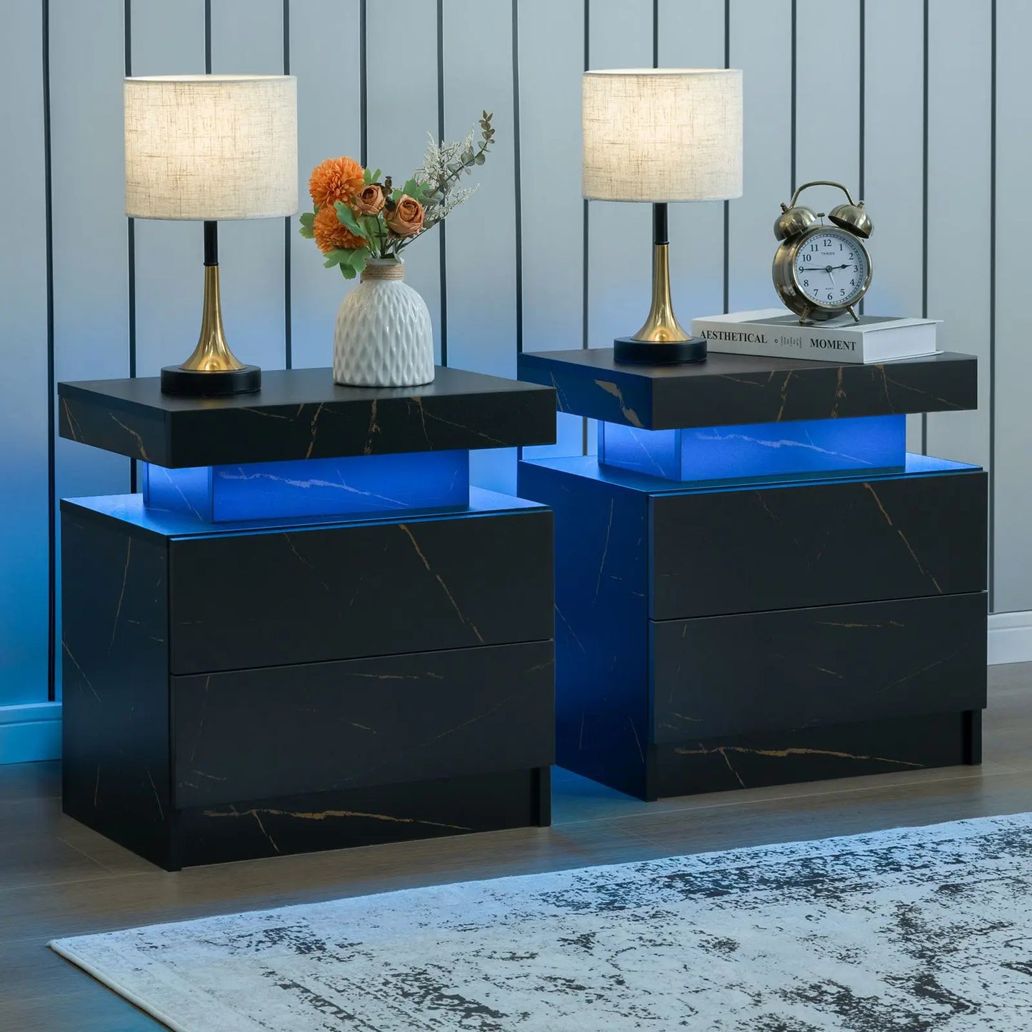 Cubehom LED Nightstand Set 2 Drawers Bedside Table