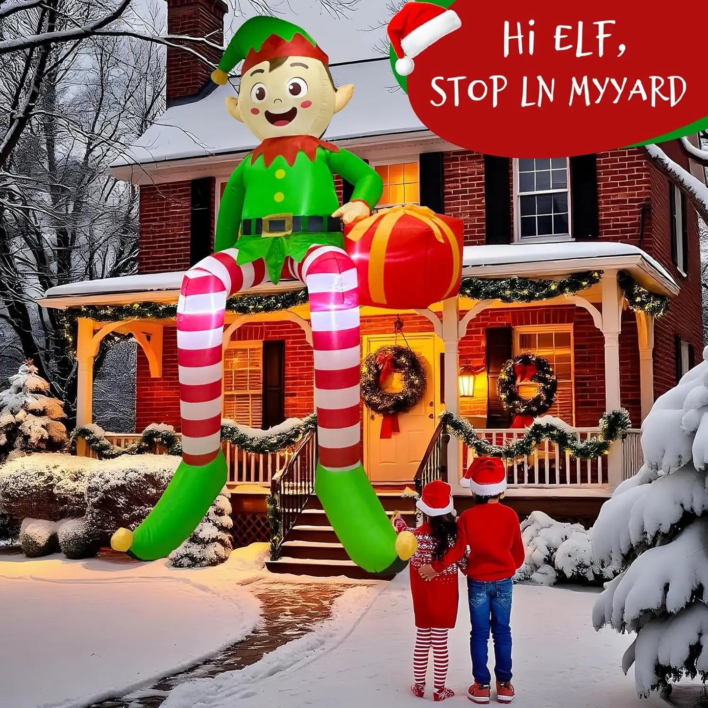 Christmas Inflatable Sitting Elf With LED Lights For Indoor Decoration
