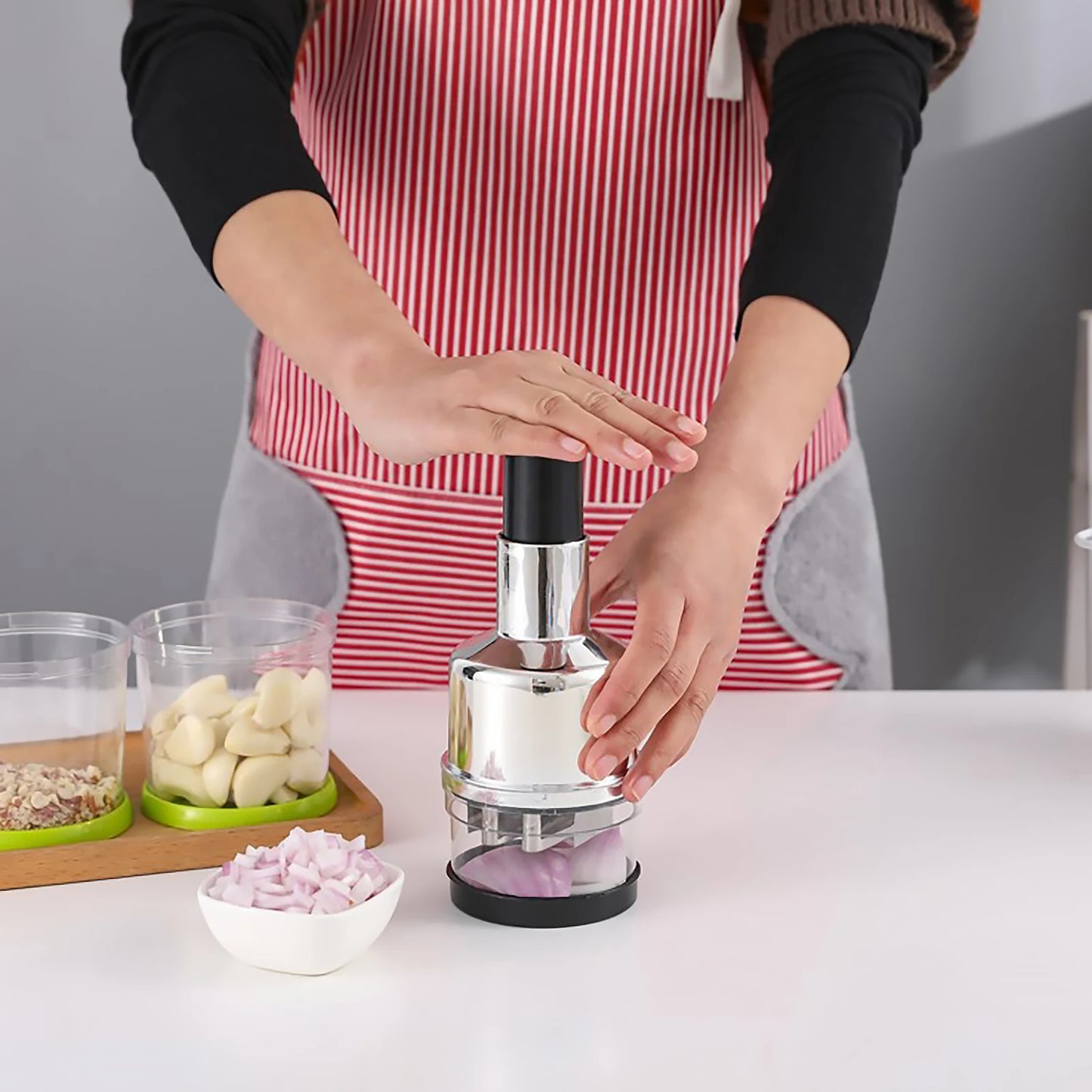 Manual Food Chopper Handheld Slap Press Mincer For Onions Garlic