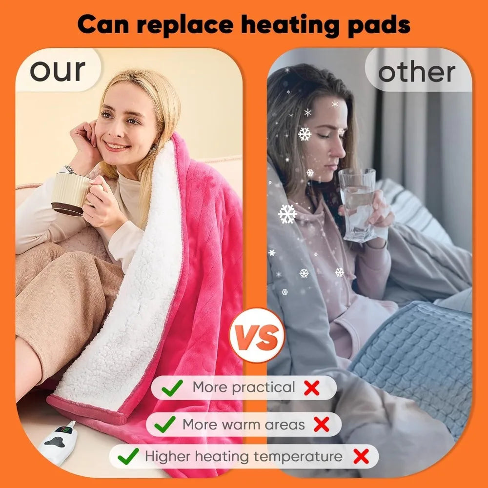Electric Heated Blanket Throw With 10 Heat Levels Auto Off Coral Fleece