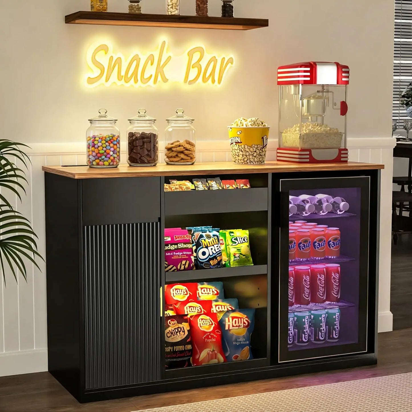 Snack Bar Cabinet With Fridge Space Coffee Station And Shelf