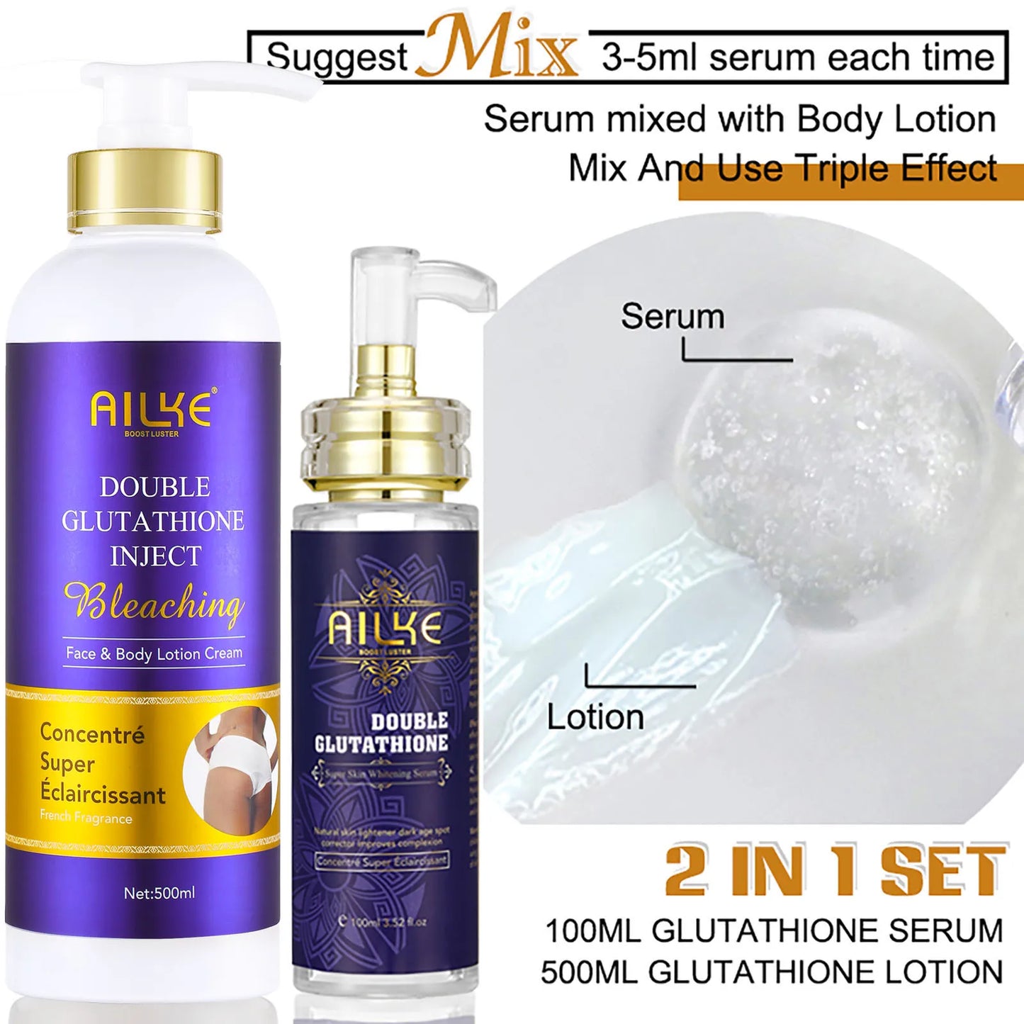 AILKE Glutathione 5 In 1 Skin Care Kit Serum Lotion