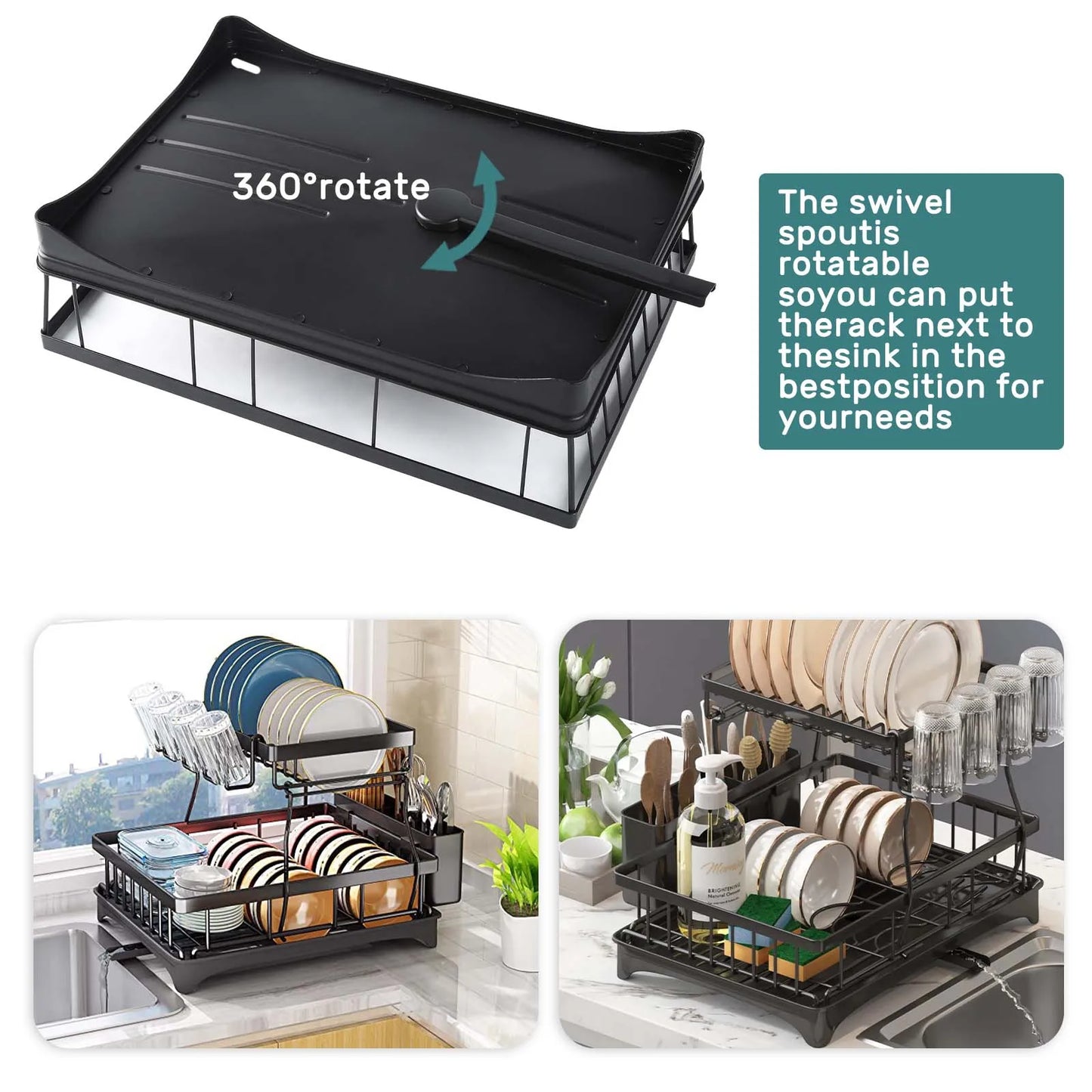 Two Tier Dish Drying Rack For Kitchen Countertops Removable Large Capacity