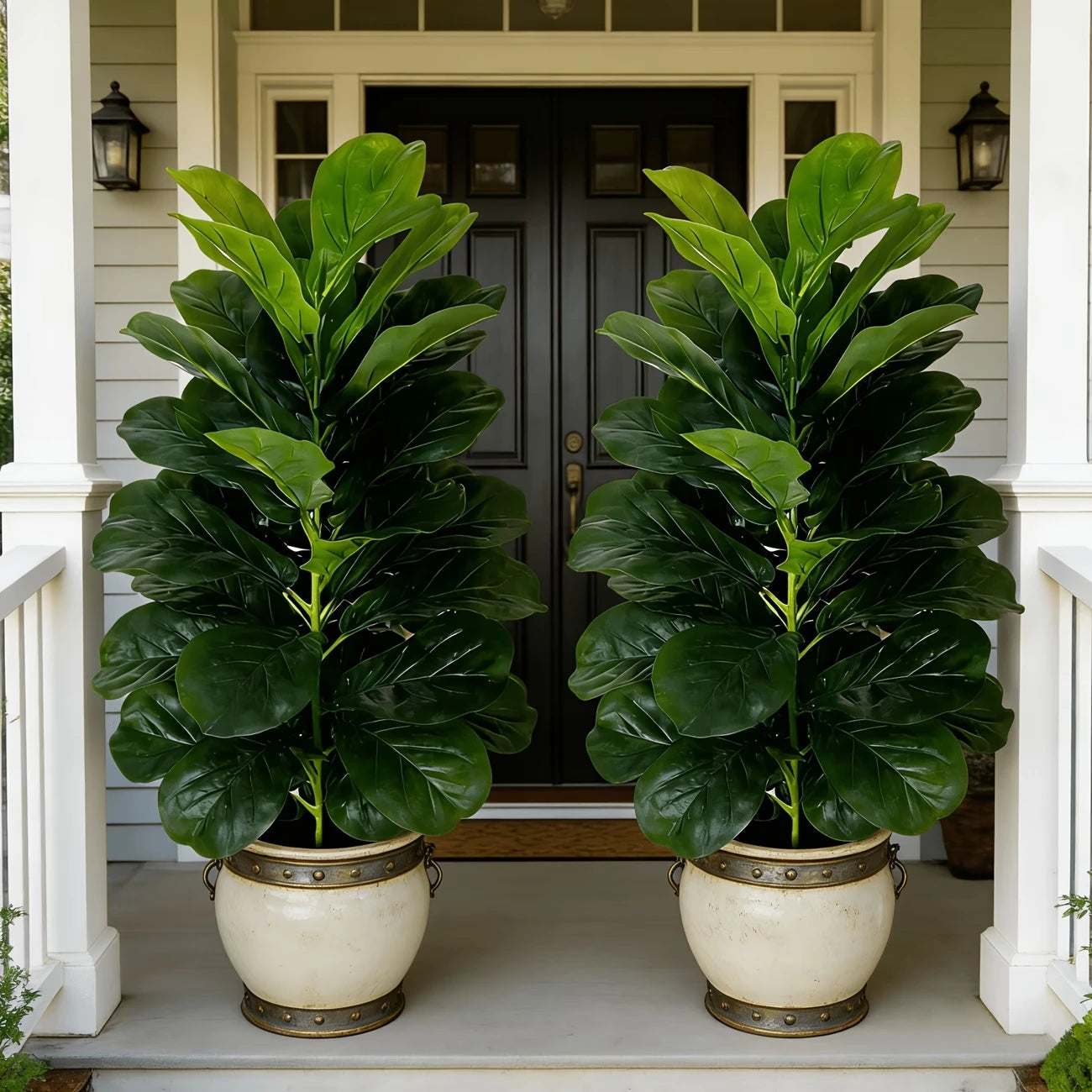 Artificial Fiddle Leaf Fig Tree 2 Pack Geometric Pots