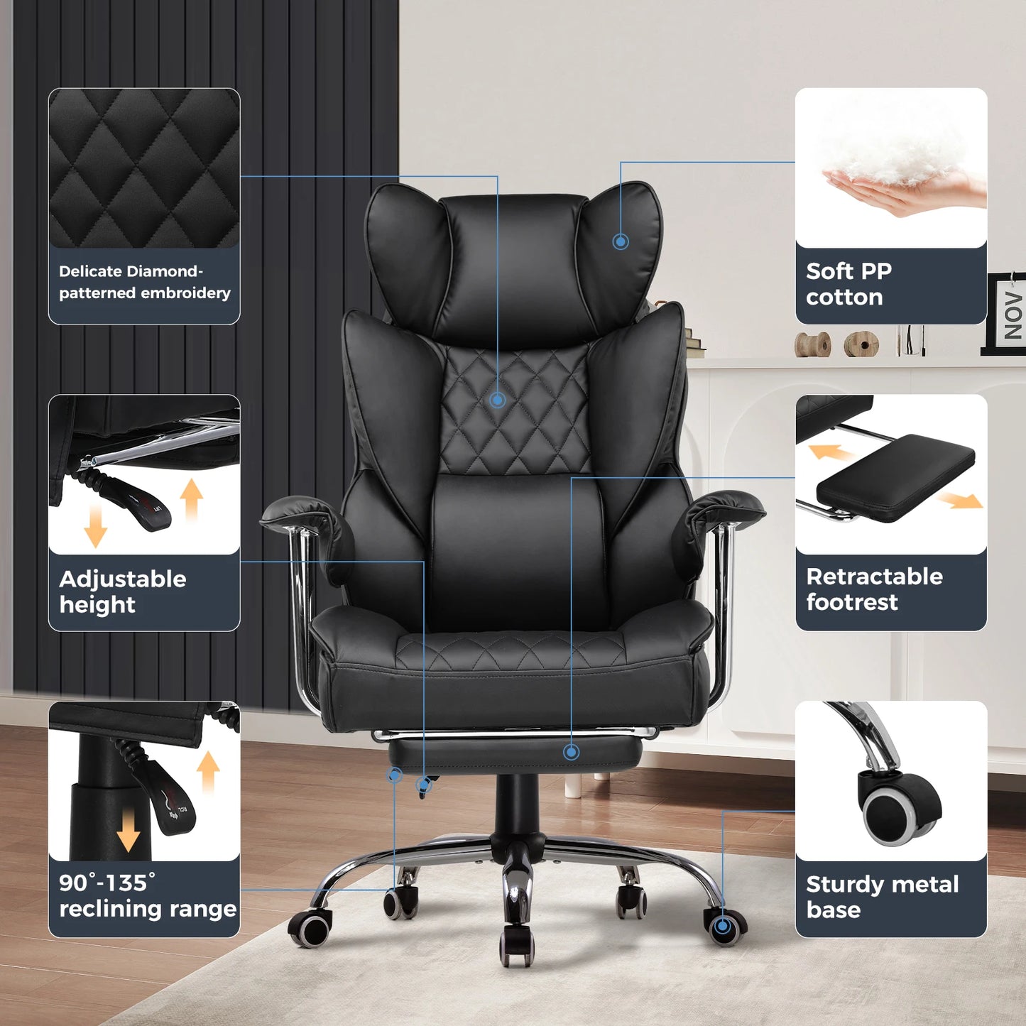 COMHOMA Gaming Chair With Pocket Spring Lumbar Support And Footrest