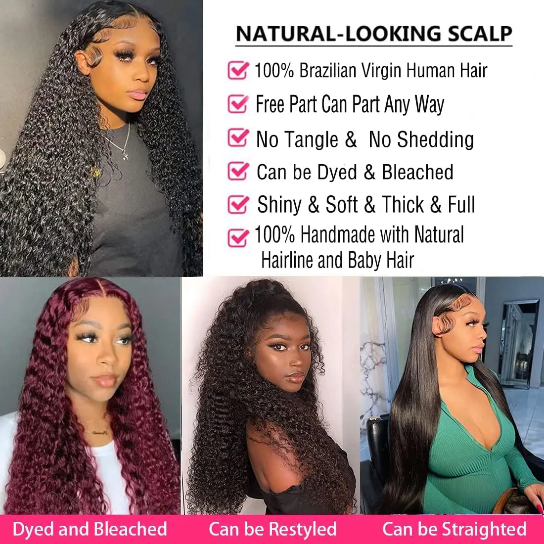 QZOQZOC Kinky Curly Deep Wave Lace Front Wig Remy Hair