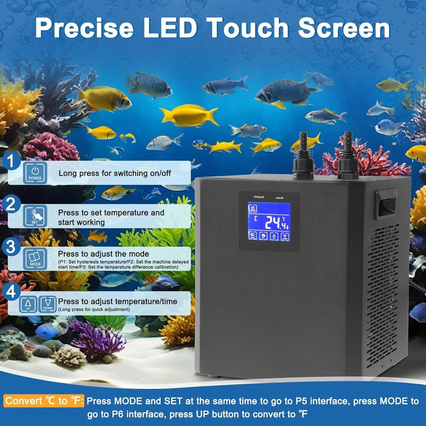 Aquarium Chiller for Fish Tank 79Gal Hydroponic Water Chiller 1/3HP Axolotl Cooler with Remote Control Pump Pipe Pet Products