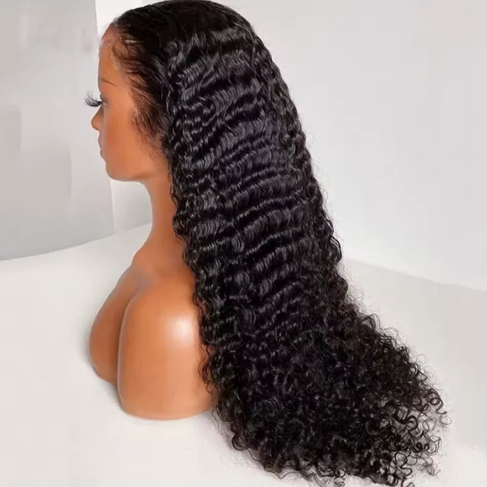 QZOQZOC Kinky Curly Deep Wave Lace Front Wig Remy Hair