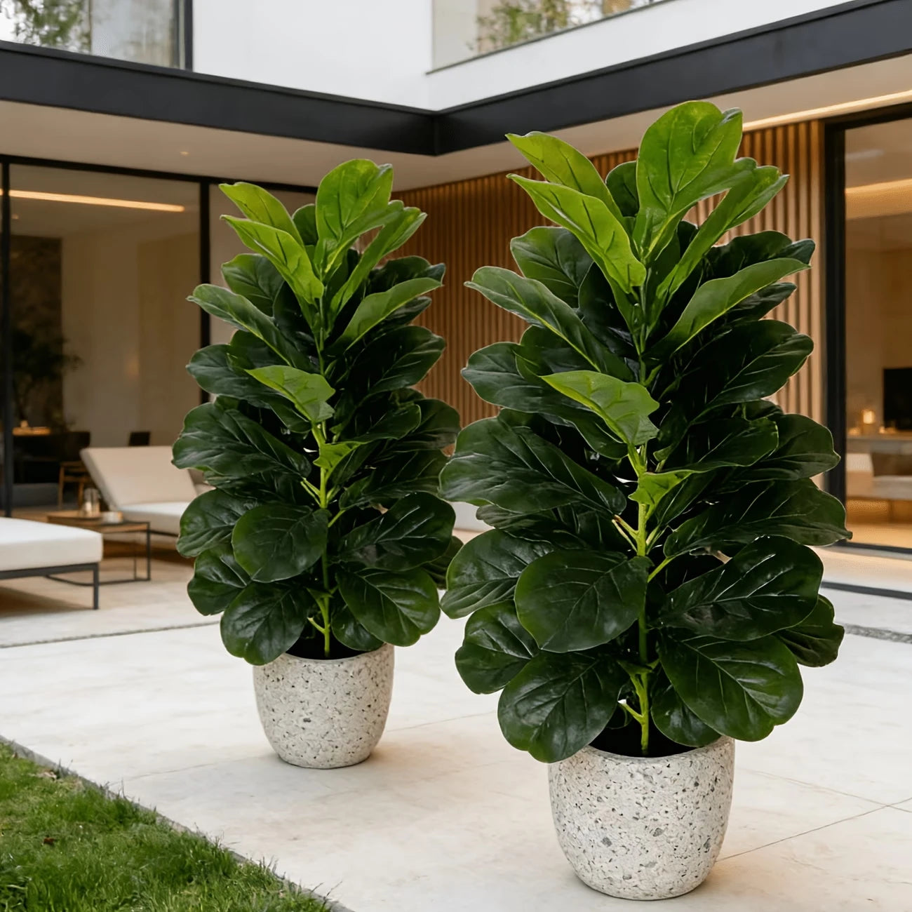 Artificial Fiddle Leaf Fig Tree 2 Pack Geometric Pots
