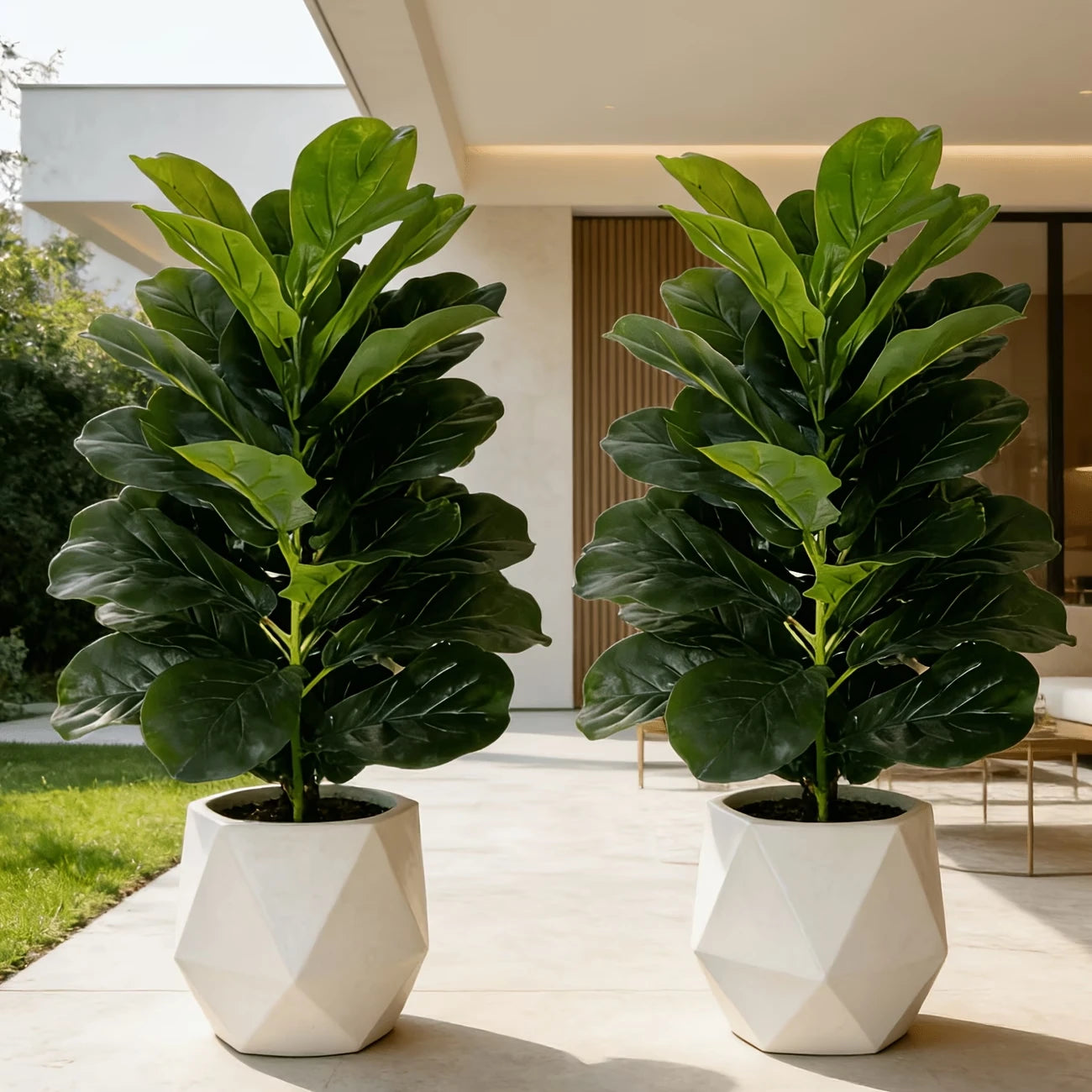 Artificial Fiddle Leaf Fig Tree 2 Pack Geometric Pots