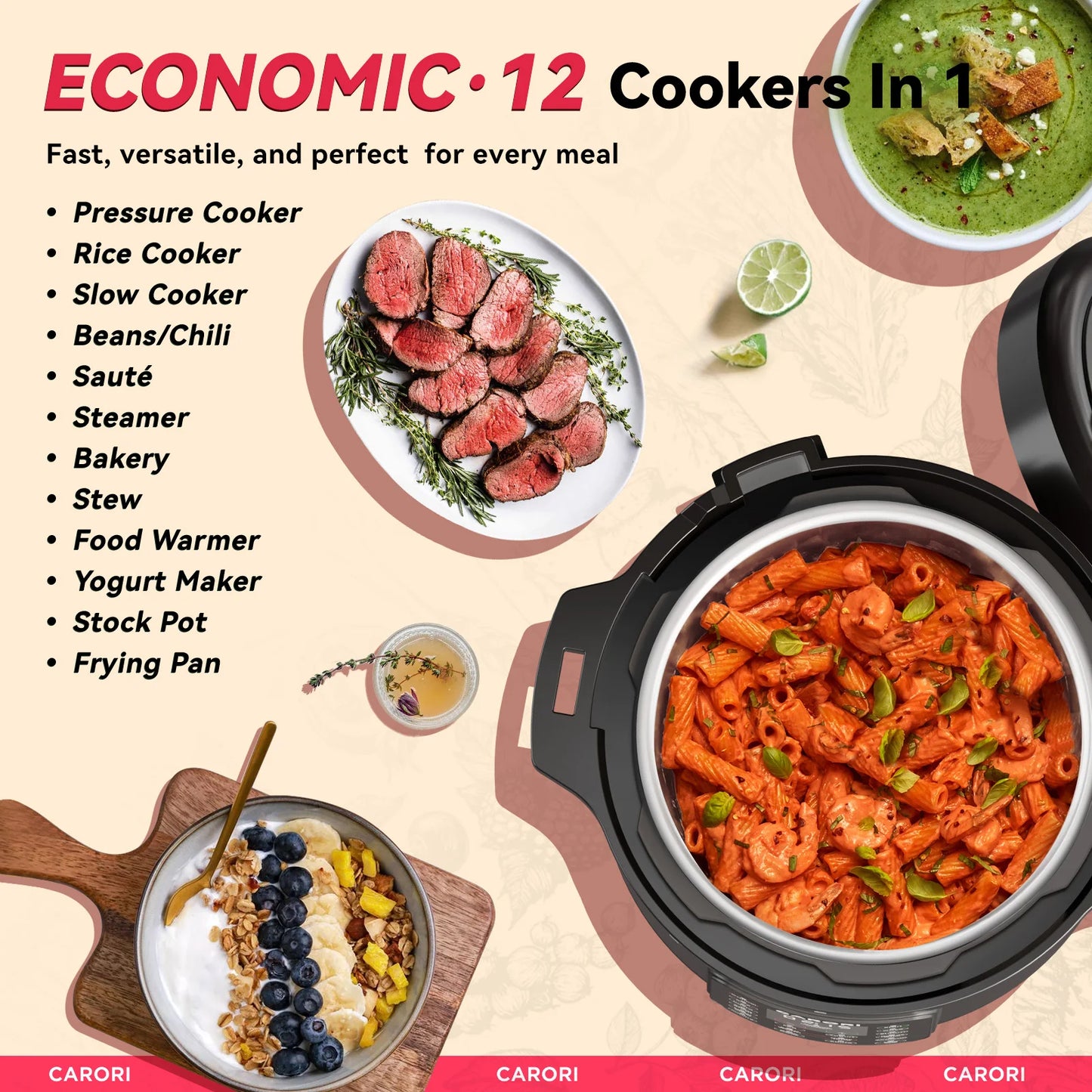Carori 1200W 8Qt Electric Pressure Cooker 12 In 1 Elite