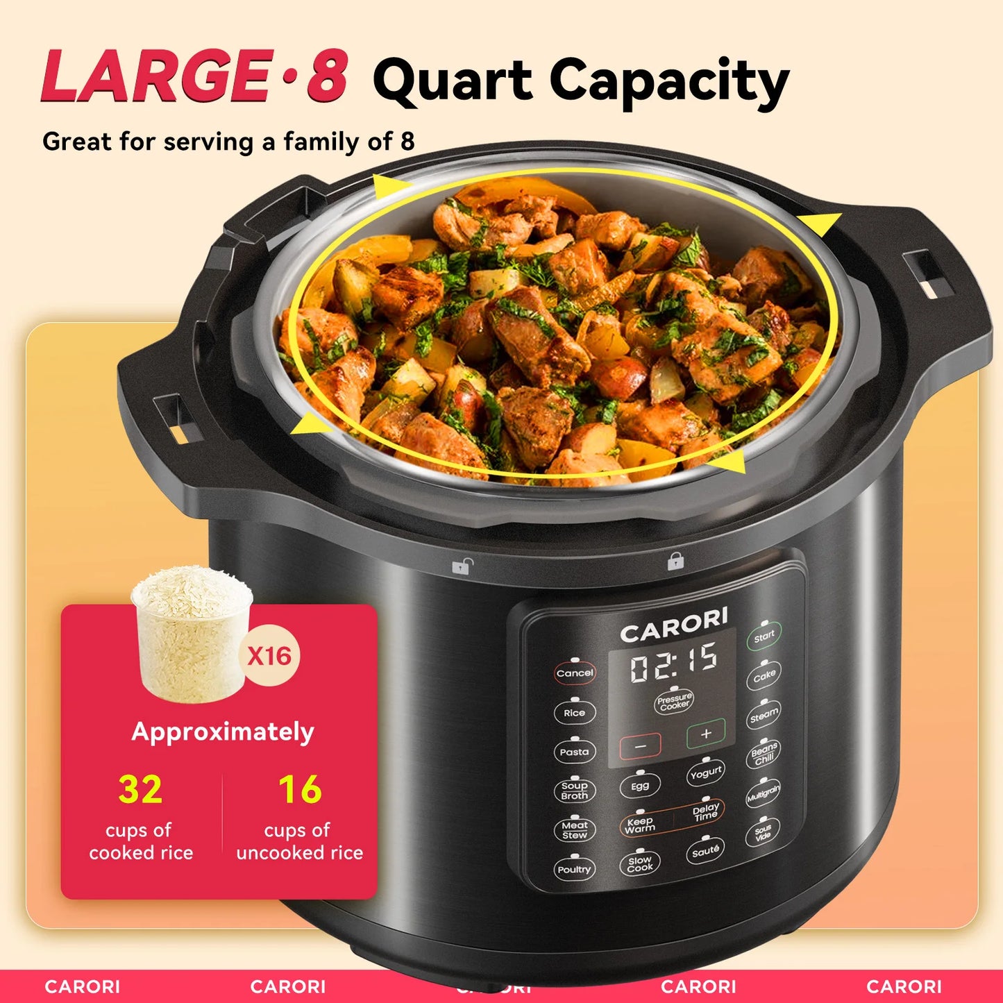 Carori 1200W 8Qt Electric Pressure Cooker 12 In 1 Elite