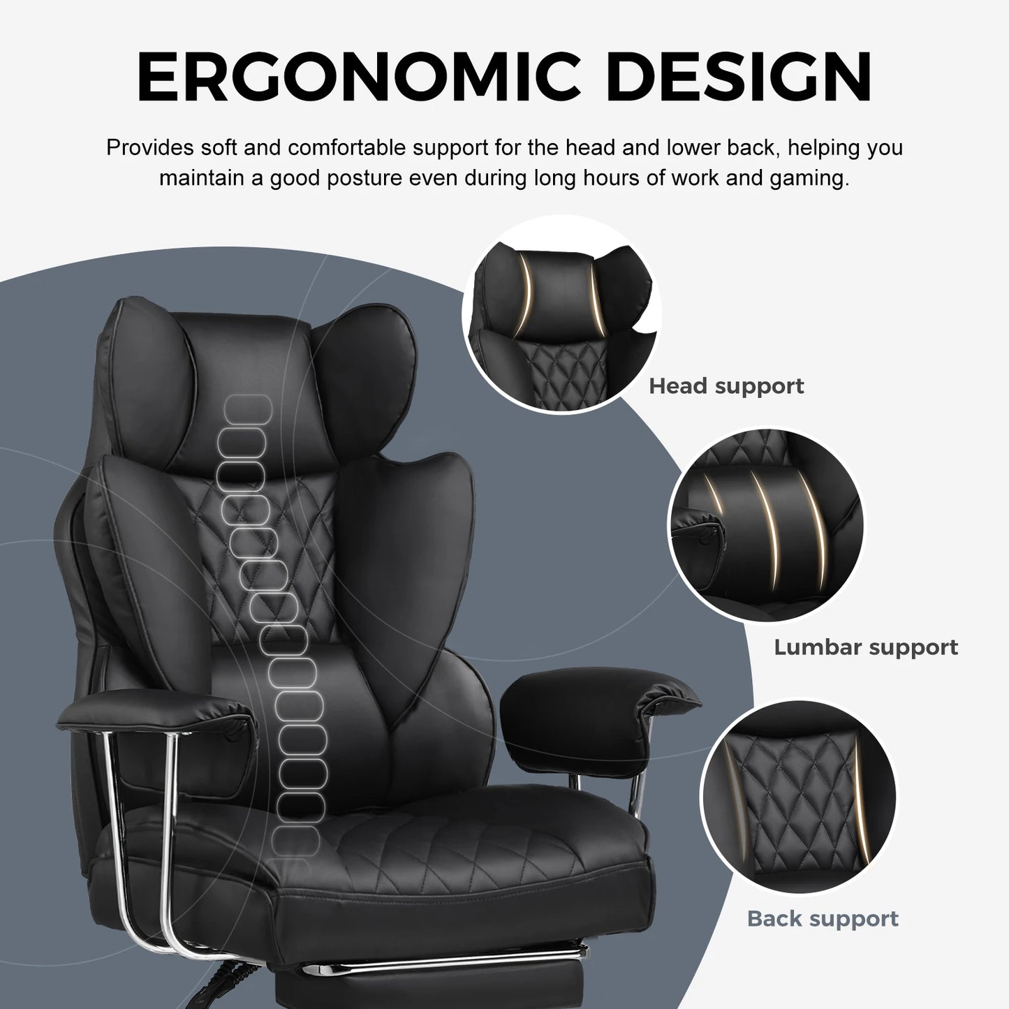 COMHOMA Gaming Chair With Pocket Spring Lumbar Support And Footrest