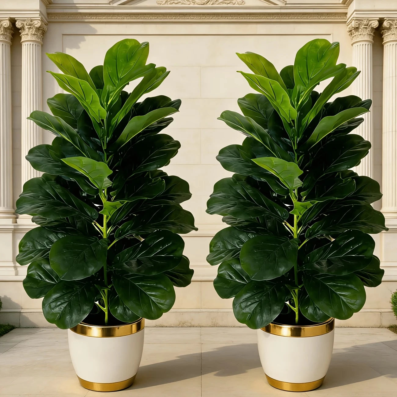 Artificial Fiddle Leaf Fig Tree 2 Pack Geometric Pots
