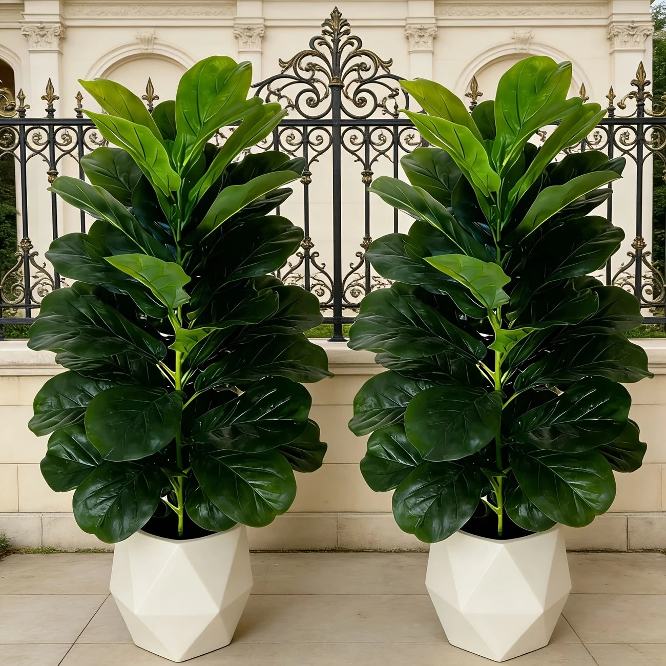 Artificial Fiddle Leaf Fig Tree 2 Pack Geometric Pots