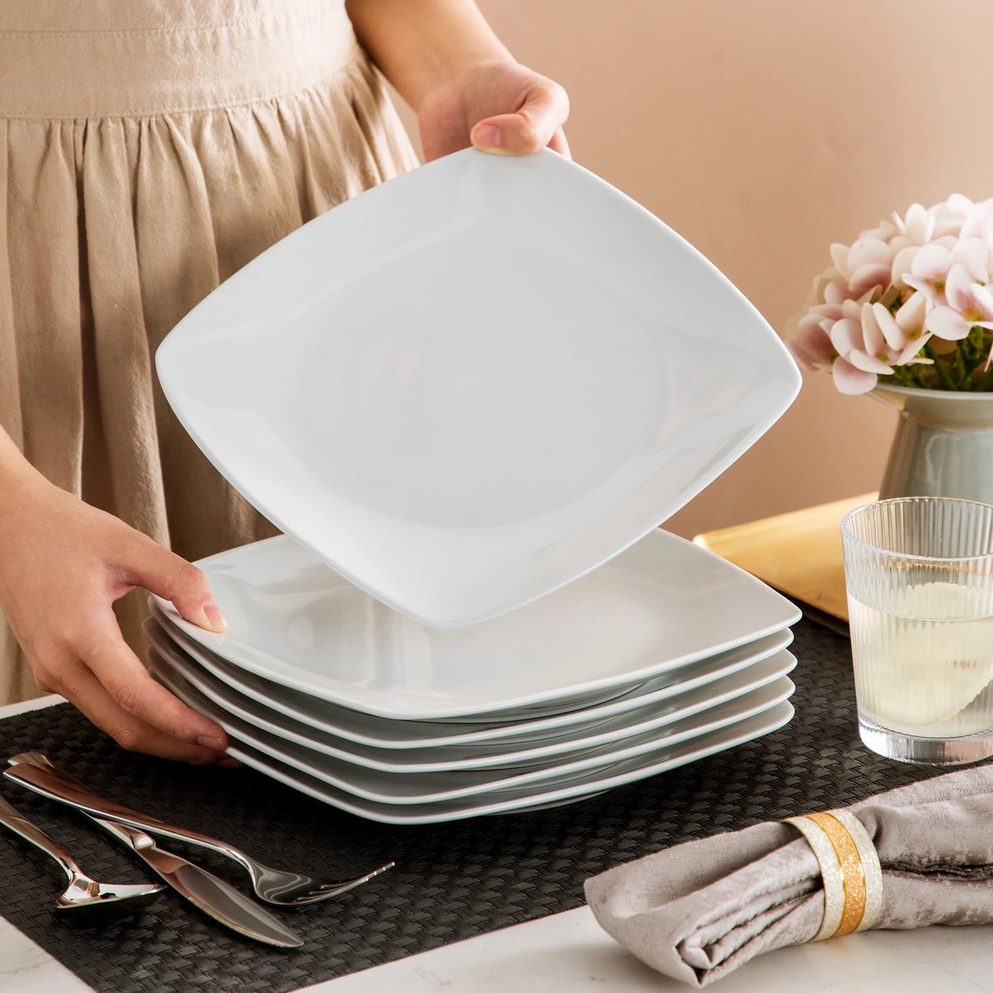 MALACASA Julia 6 Piece Porcelain Dinner Plates Set