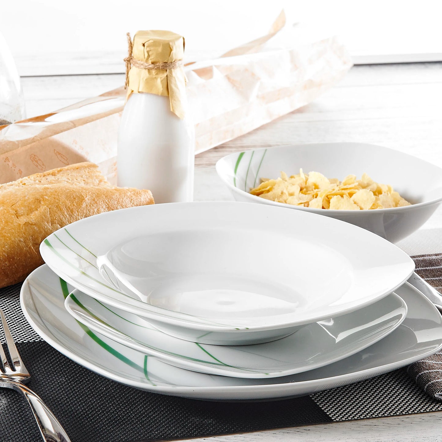 MALACASA Aviva Porcelain Dinnerware Set Includes Soup Plate Bowl