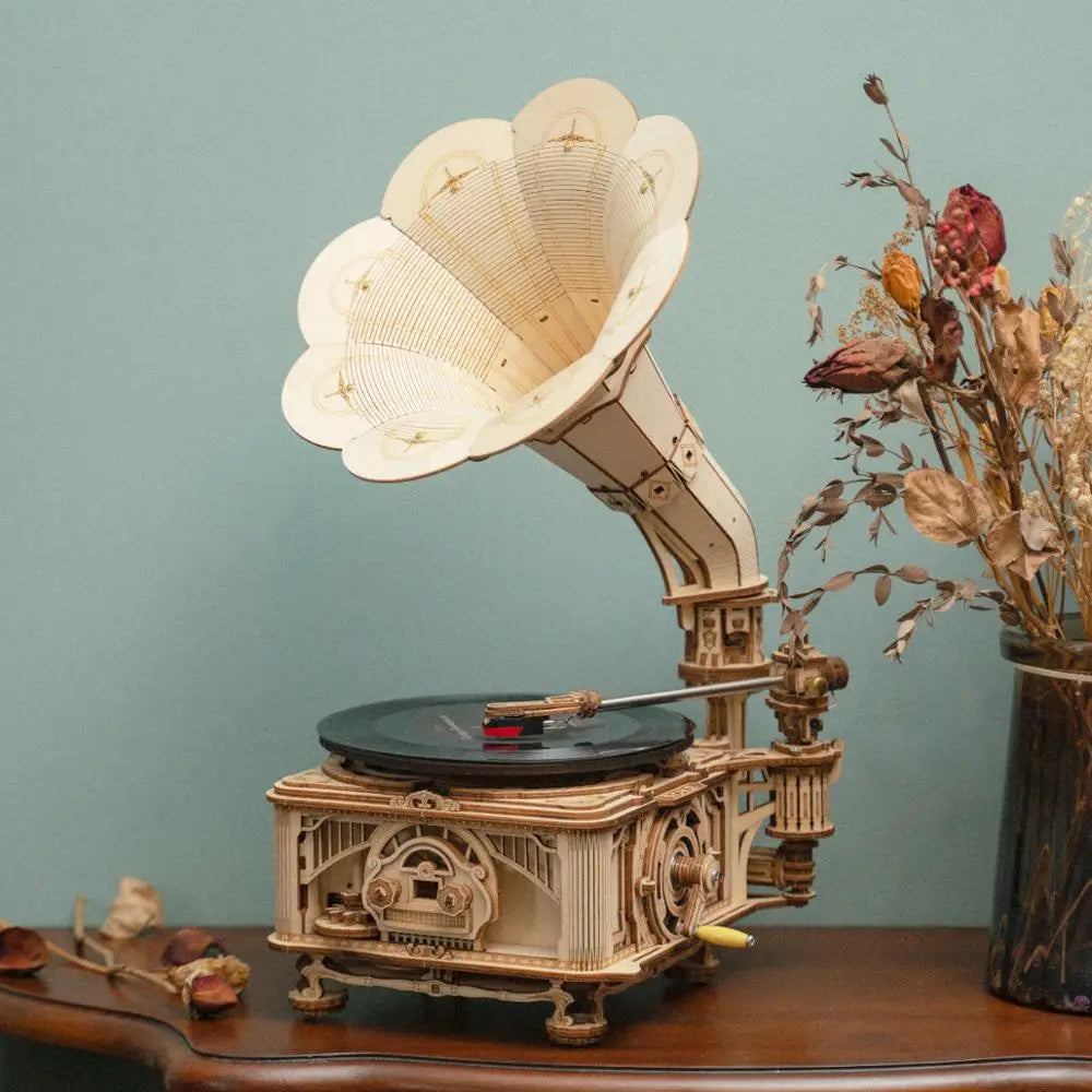 Robotime Hand Crank Gramophone Wooden Model Building Kit
