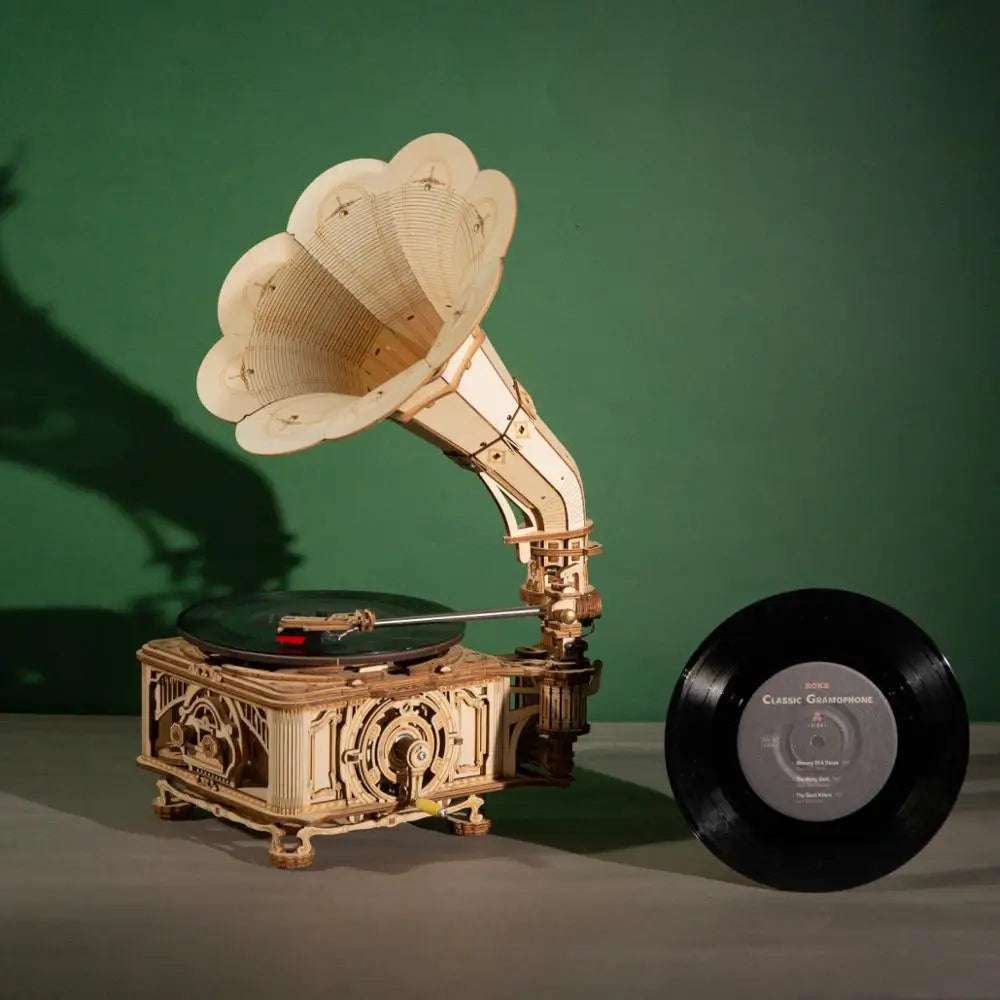 Robotime Hand Crank Gramophone Wooden Model Building Kit
