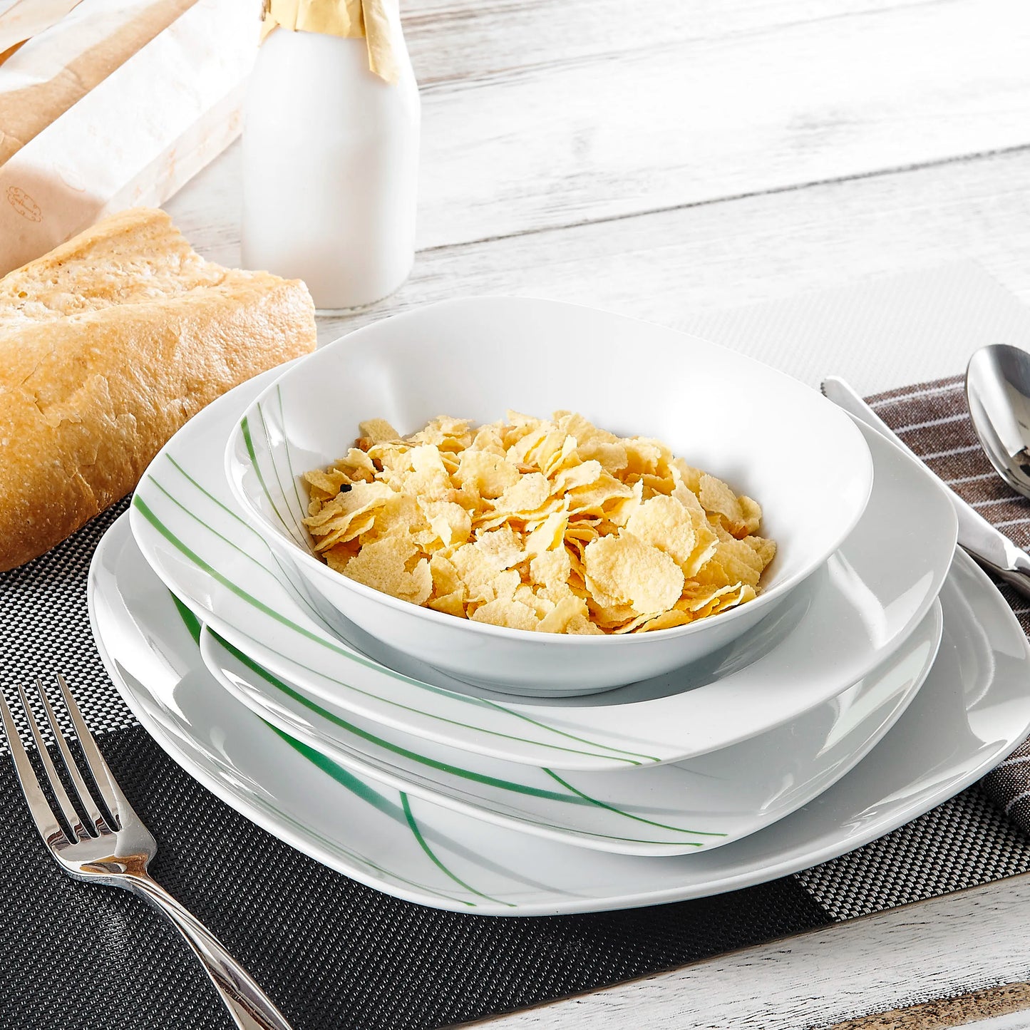 MALACASA Aviva Porcelain Dinnerware Set Includes Soup Plate Bowl