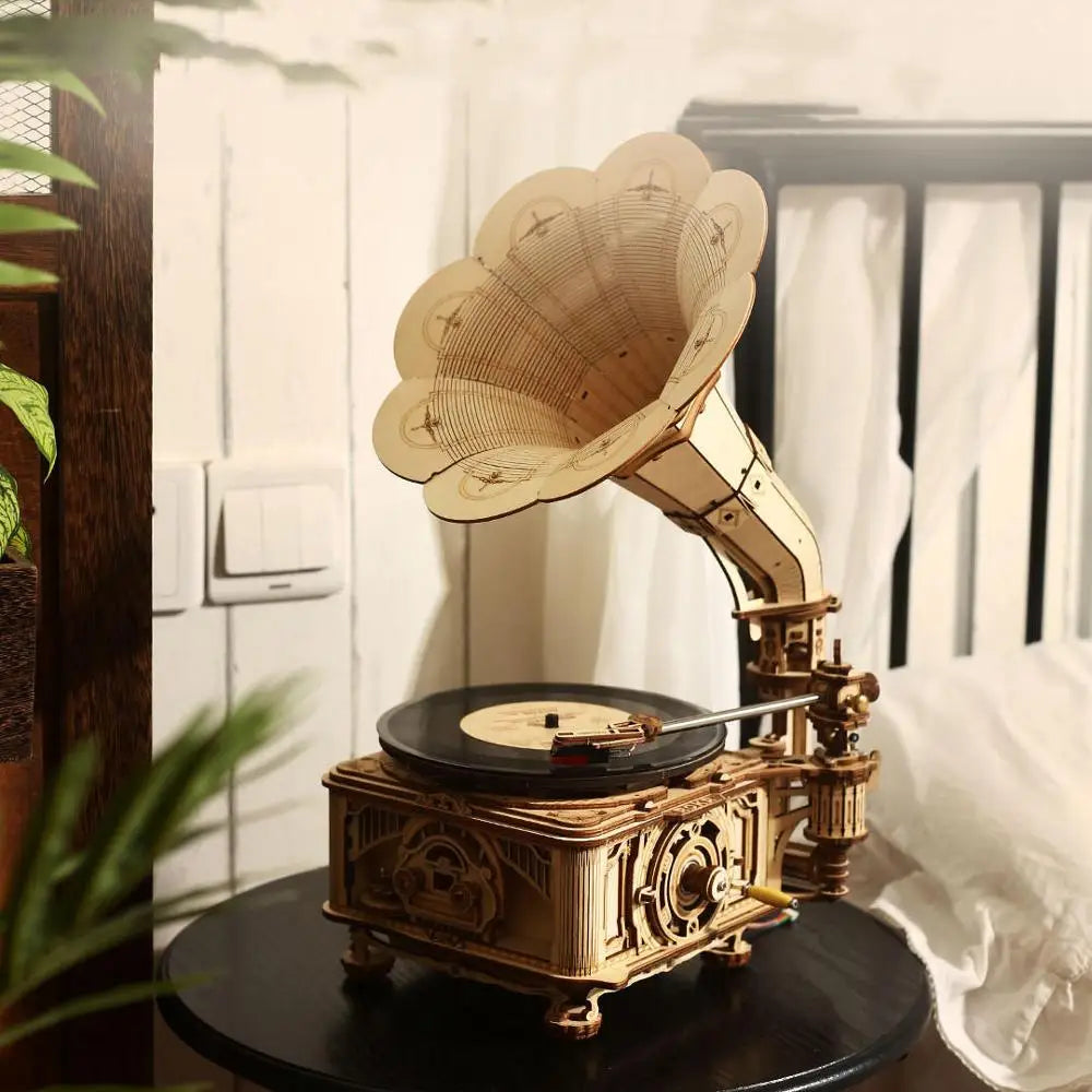 Robotime Hand Crank Gramophone Wooden Model Building Kit