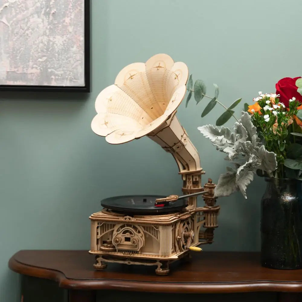 Robotime Hand Crank Gramophone Wooden Model Building Kit
