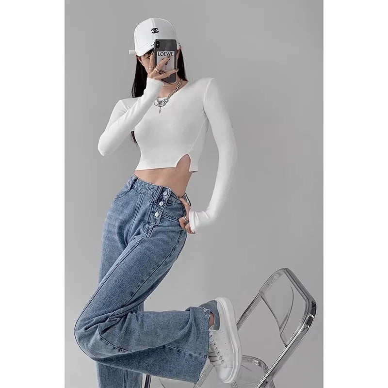 High Waisted Jeans Women Loose Fit Straight Leg Denim Pants