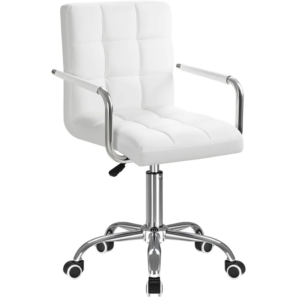 Mid-Back Office Task Chair Ribbed PU Leather Ergonomic