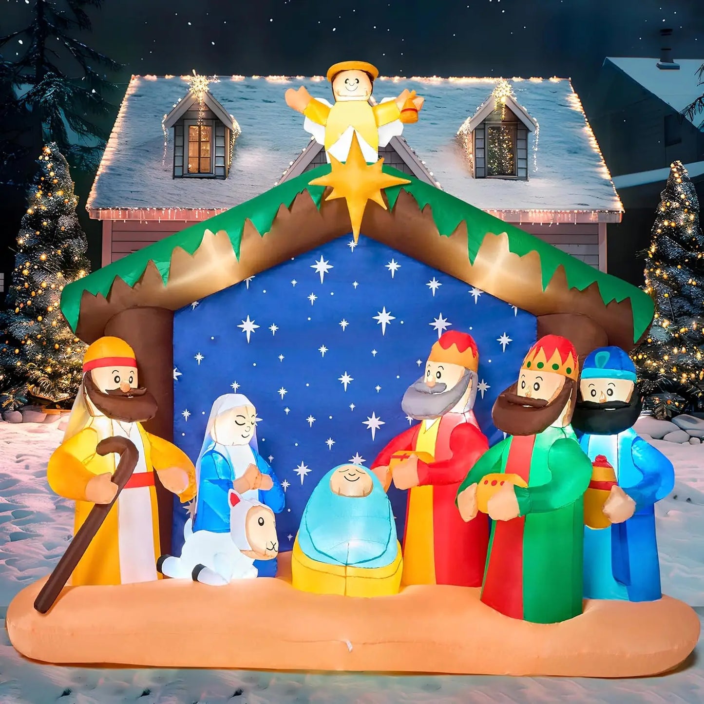 Joyfy Nativity Scene Christmas Inflatable LED Lights for Yard