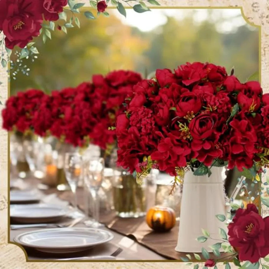 12 Bundles Artificial Roses Bouquets Silk Flowers for Wedding Decor