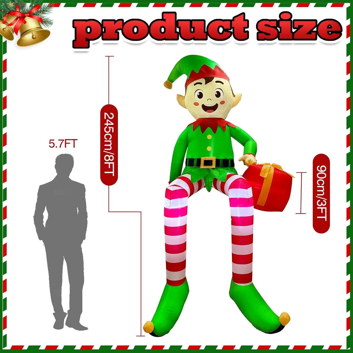 Christmas Inflatable Sitting Elf With LED Lights For Indoor Decoration