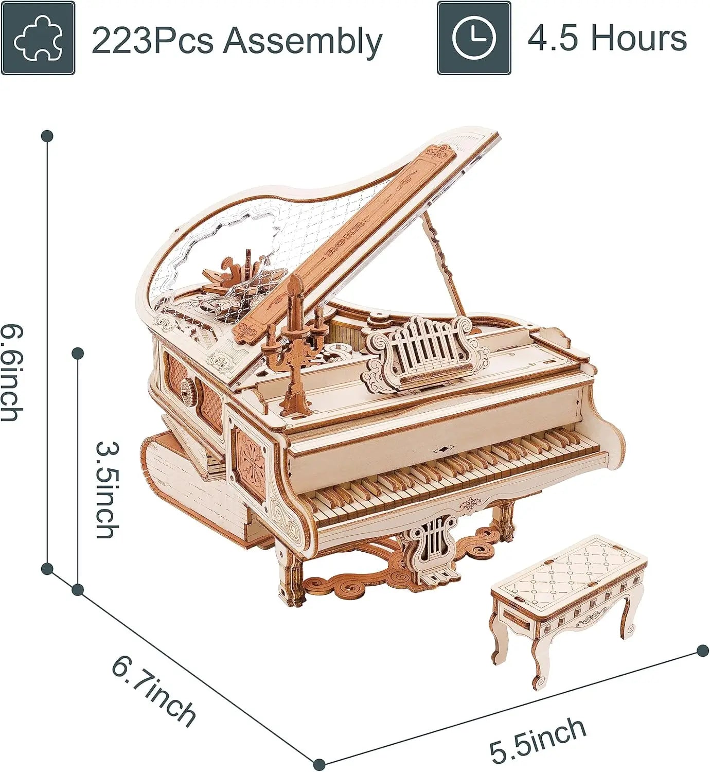 Robotime Magic Piano Mechanical 3D Puzzle Wood Music Box Kit