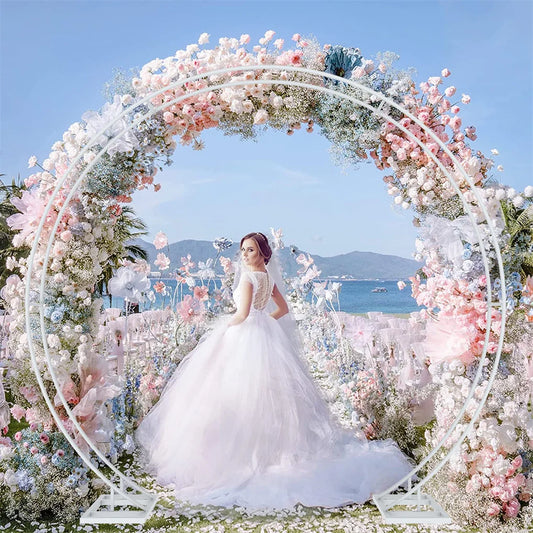 Removable Round Wedding Arch Metal Backdrop Frame With Garland