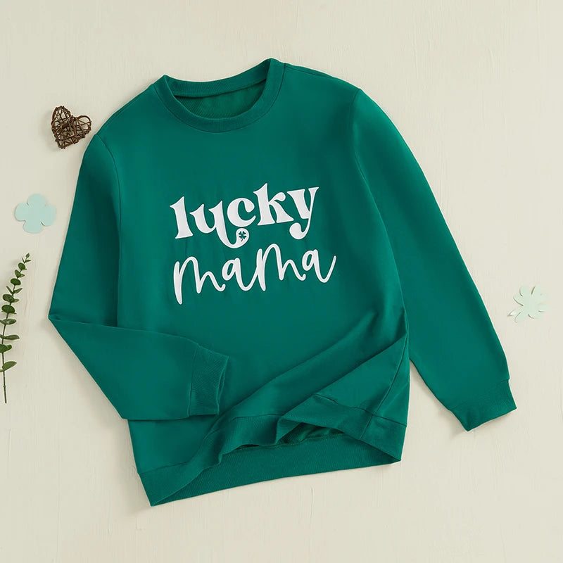 St Patrick Day Family Matching Shamrock Print Sweatshirts For Mom