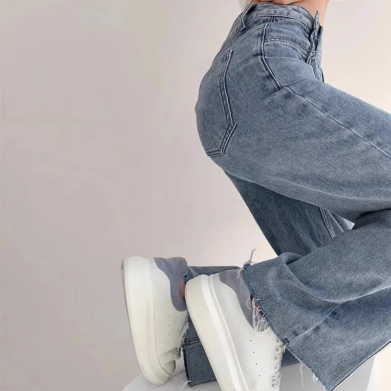 High Waisted Jeans Women Loose Fit Straight Leg Denim Pants